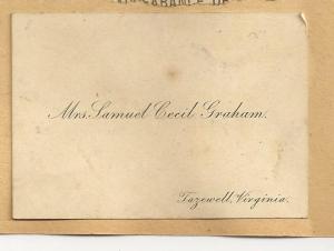 Calling Card Mrs Samuel Cecil Graham